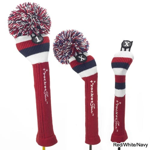 RocketTour Red Base Rugby Stripe Pom Pom Headcover 1 RocketTour Red Base Rugby Stripe Pom Pom Headcover