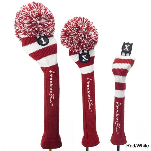 RocketTour Red Base Rugby Stripe Pom Pom Headcover 2 RocketTour Red Base Rugby Stripe Pom Pom Headcover - Image 2